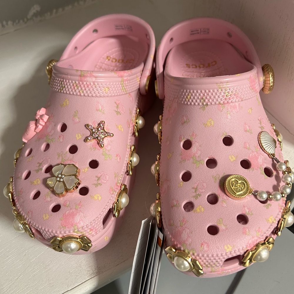 LOVE SHACK FANCY: Pink Crocs with Decorative Charms